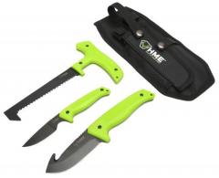 HME HMEKN3PFK 3-Piece Fixed Set 420HC Stainless Steel Black Oxide Skinner w/Gut Hook/Saw/Caper Thermoplastic Rubber Green