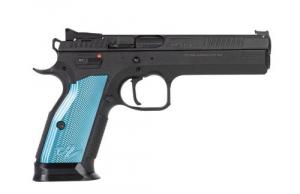 CZ-USA Thumb Safety 2 9mm 5.28" 20+1 Black Blue Aluminum w/Aggressive Checkering Grip Fixed Sight - 91220 CZ-USA Thumb Safety 2 9mm 5.28" 20+1 Black Blue Aluminum w/Aggressive Checkering Grip Fixed Sight - 91220