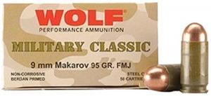 Wolf 9MM X 18MM Makarov 95 Grain Full Metal Jacket - CASE - MC918FMJ