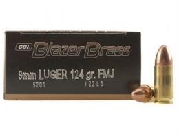 CCI BLAZER 9mm Full Metal Jacket Round Nose 124 GR 1090 fps CCI BLAZER 9mm Full Metal Jacket Round Nose 124 GR 1090 fps