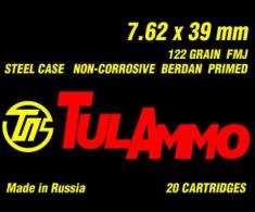 TulAmmo Tula 7.62X39 122gr FMJ 20rd box - UL076201 TulAmmo Tula 7.62X39 122gr FMJ 20rd box - UL076201