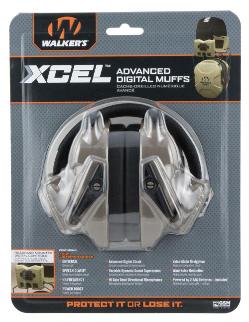 Walkers XCEL 100 Electronic Muff Polymer 26 dB Over the Head Gray Ear Cups with Black Headband Adult