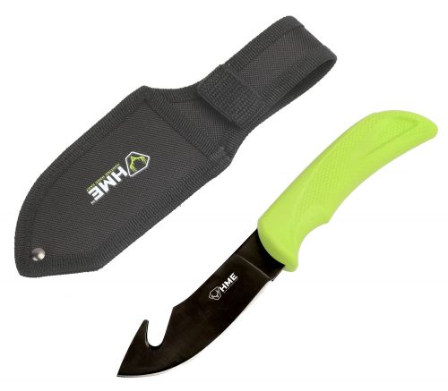 HME HMEKNFBGH Fixed Blade 3.5 420HC Stainless Steel Black Oxide Gut Hook Thermoplastic Rubber Green