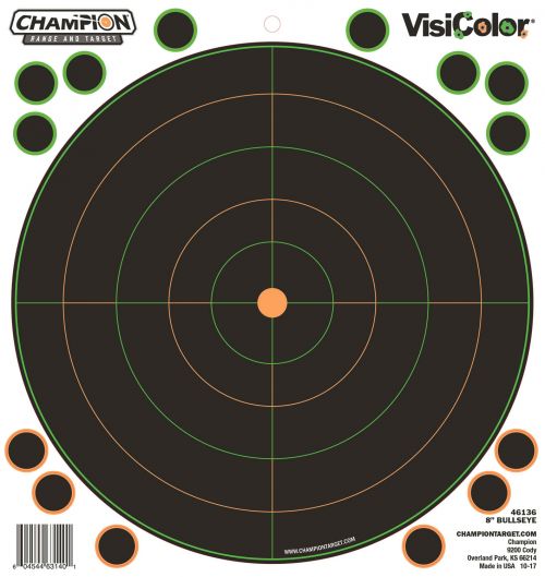 Champion Targets VisiColor Self-Adhesive Paper 8 Bullseye Orange/Black 5 Pack