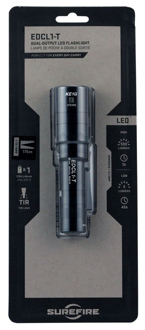 Surefire Everyday Carry 1 Dual-Output White LED 5/500 Lumens CR123A Lithium Battery Black Aluminum Body