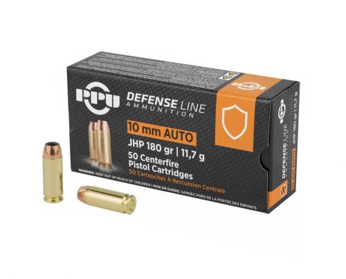 PPU Defense 10mm Auto 180 gr Jacketed Hollow Point (JHP) 50 Bx/ 10 Cs