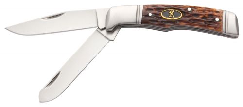 Browning Joint Venture 2 8Cr13MoV Stainless Steel Drop Point/Spay Point Brown Jigged Bone