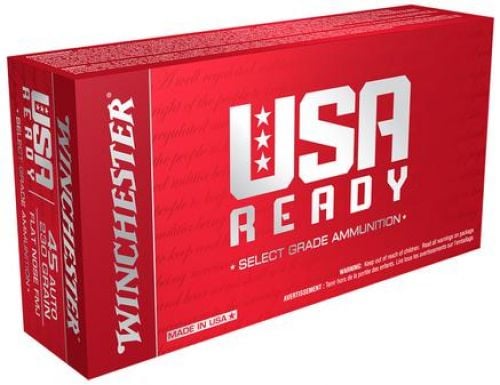 Winchester USA Ready Full Metal Jacket Flat Nose 45 ACP Ammo 50 Round Box