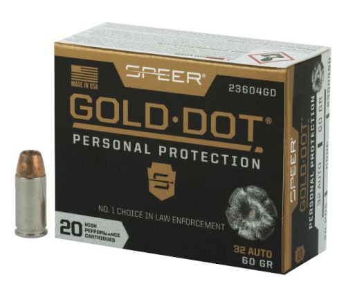 Speer Ammo Gold Dot Personal Protection 32(ACP) 60 GR Hollow Point 20 Bx/ 10 Cs