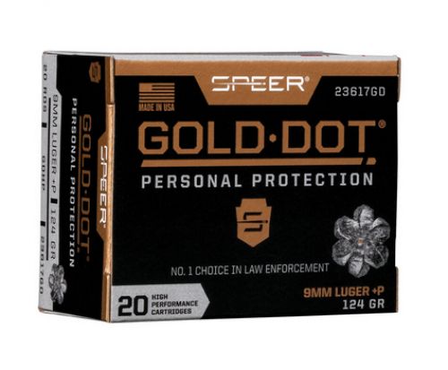 Speer Ammo 9mm Gold Dot Personal Protection Luger +P 124 GR Hollow Point Short Barrel 20 Bx/ 10 Cs