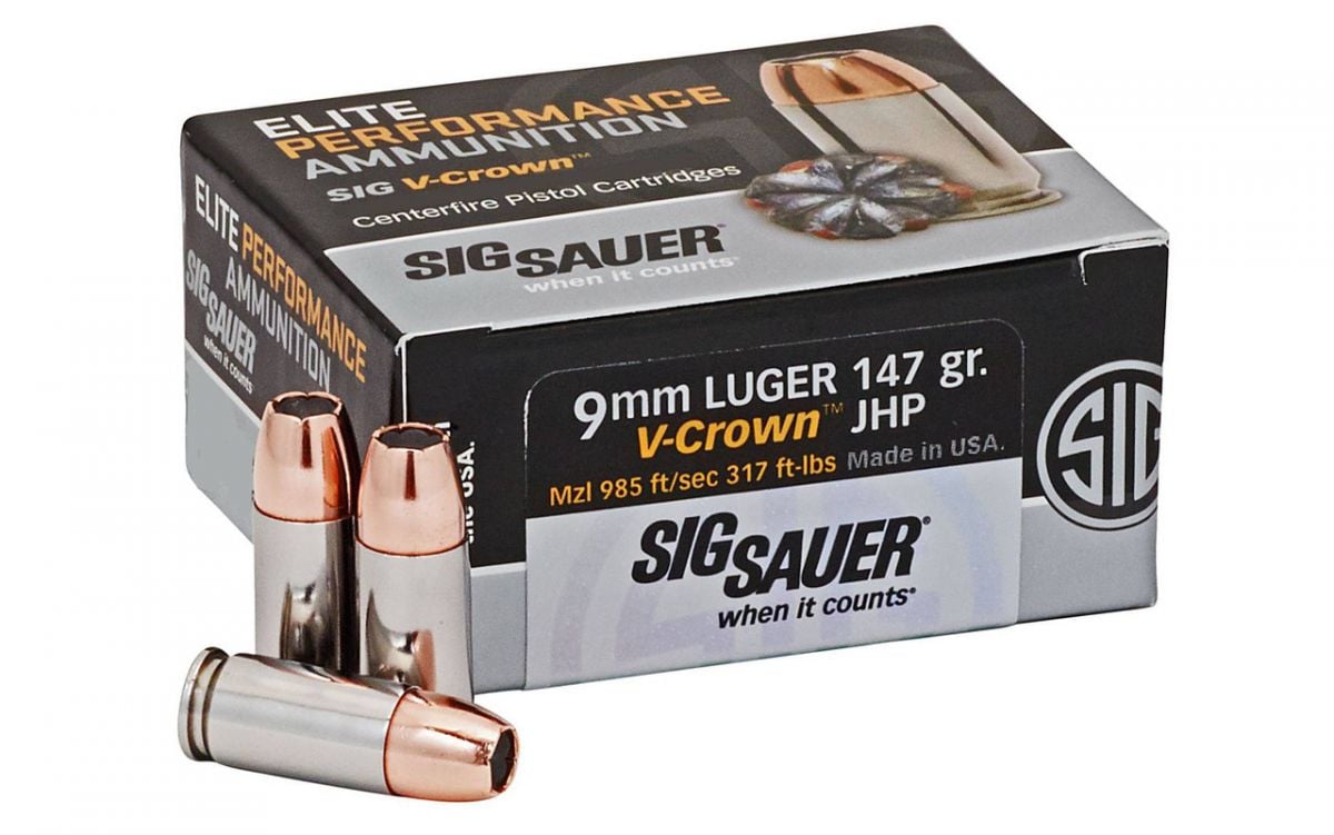 Sig Sauer Elite V-Crown Jacketed Hollow Point 9mm Ammo 147 gr 50 Round Box