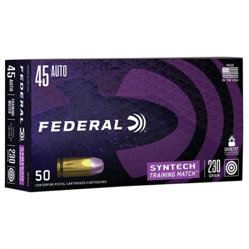 Federal AE45SJ2 Syntech Training Match .45 ACP 230 gr Total Syntech Jacket Flat Nose (TSJFN) 50 Bx/ Cs