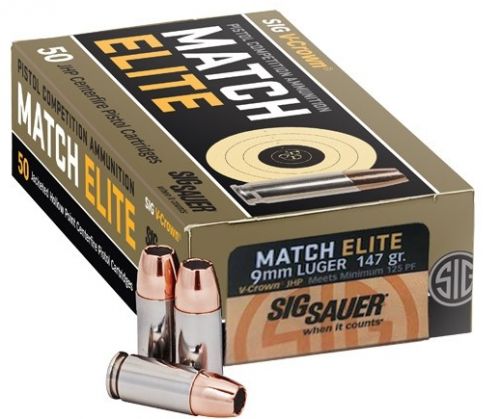 Sig Sauer Elite Match 9mm 147 GR Jacketed Hollow Point 50 Bx/ 20 Cs