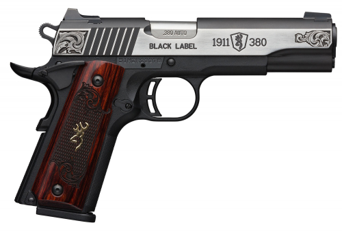 Browning 051957492 1911-380 Black Label Medallion  380 ACP 3.63 8+1 Black Stainless Steel Engraved Rosewood w/Gold Buckmark Inl
