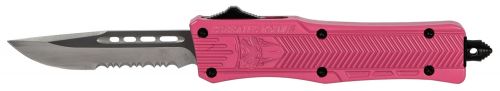 Cobra Tec Knives CTK-1 Small 2.75 Drop Point Part Serrated D2 Steel Pink Aluminum Handle OTF