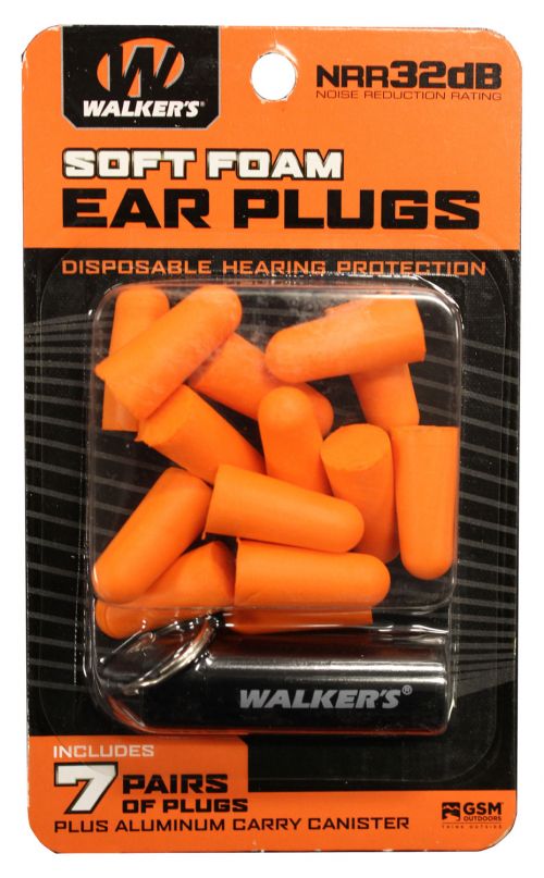 Walkers Foam Ear Plugs Foam 32 dB In The Ear Orange Adult 7 Pair with Aluminum Canister