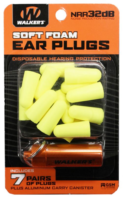 Walkers Foam Ear Plugs Foam 32 dB In The Ear Yellow Adult 7 Pair with Aluminum Canister