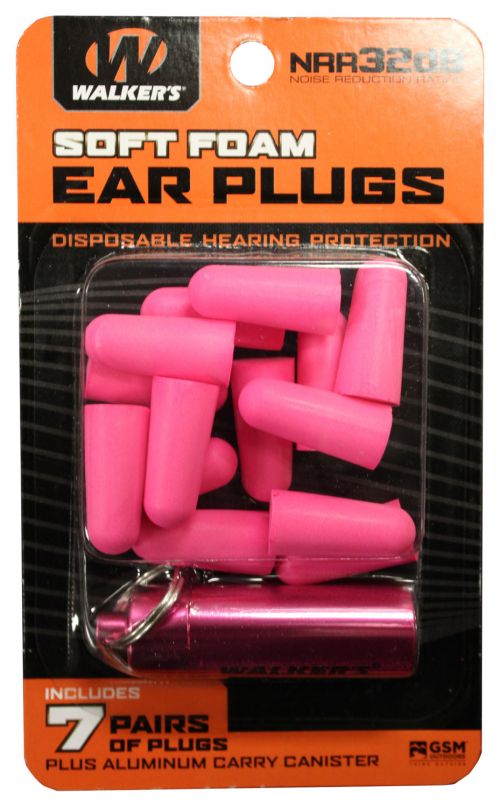 Walkers Foam Ear Plugs Foam 32 dB In The Ear Pink Adult 7 Pair with Aluminum Canister