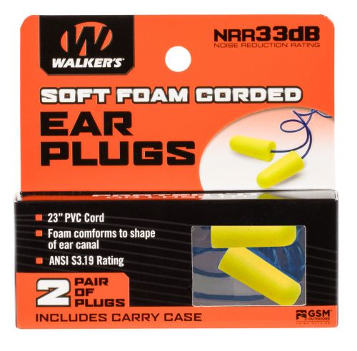 Walkers Corded Foam Ear Plugs 32 dB In The Ear Yellow Ear Buds with Blue Cord Adult 2 Pair