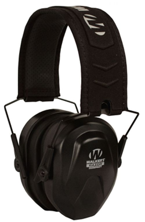 Walkers Razor Compact Electronic Muff Polymer 24 dB Over the Head Black Ear Cups with Black Headband & White Logo Yout