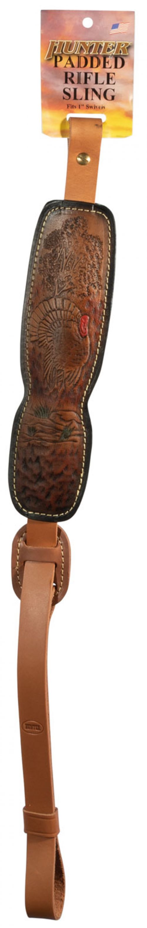 Hunter Company Cobra Trophy Custom Sling with Turkey Engraving 1 Swivel Leather Brown