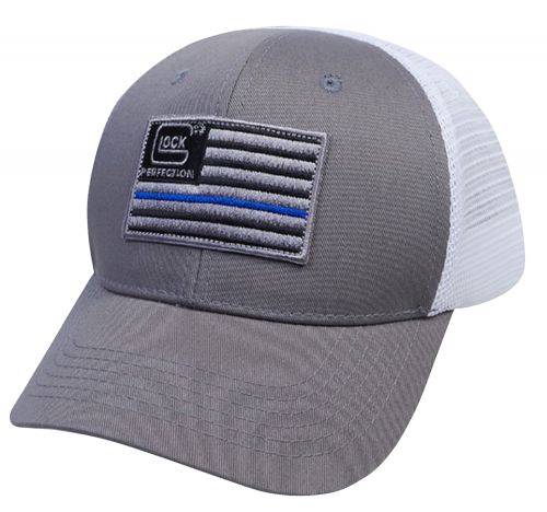 Glock Blue Line Hat with Flag Gray/White Cotton/Mesh Snapback