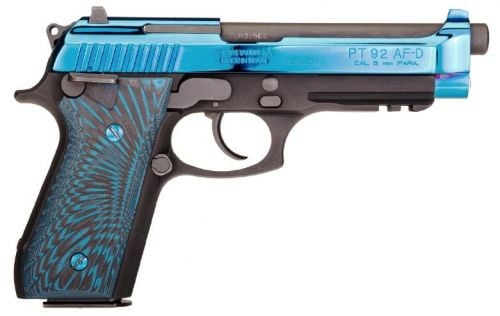 Taurus 92 9mm Single/Double Action 5 17+1 Blue/Black G10 Grip High Polish Blue PVD Slide