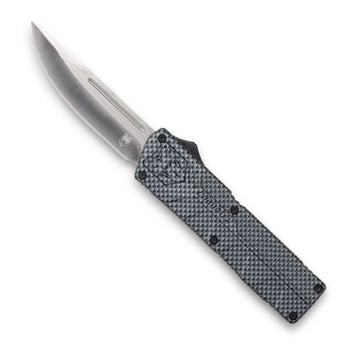 Cobra Tec Knives Lightweight 3.25 Drop Point Plain D2 Steel Carbon Fiber Aluminum Handle OTF