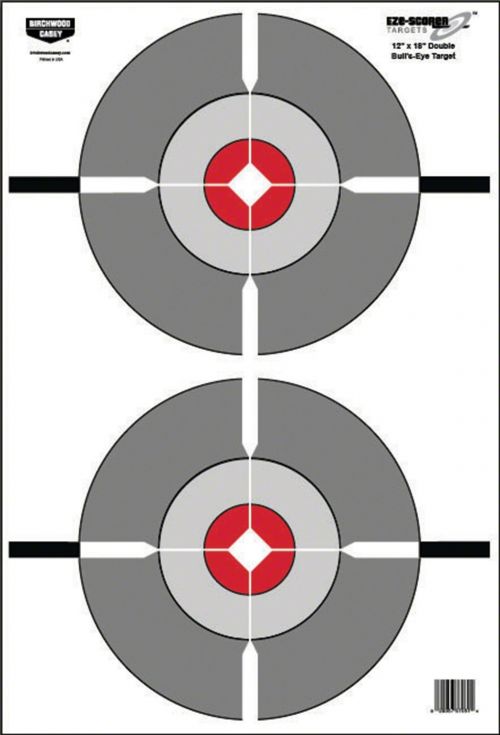 Birchwood Casey 37207 EZE-Scorer Double Bulls-Eye  Paper 12 x 18 Bullseye Black/Gray/Red/White 10 Pack