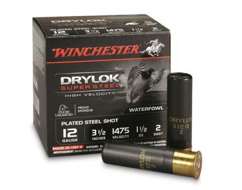 Winchester Ammo Drylock Super Steel High Velocity 12 Gauge 3.5 1 1/2 oz 2 Shot 25 Bx/ 10 Cs