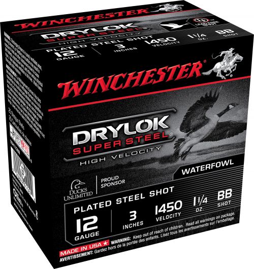 Winchester Ammo Drylock Super Steel High Velocity 12 Gauge 3 1 1/4 oz BB Shot 25 Bx/ 10 Cs