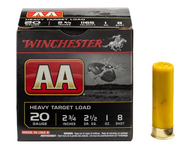 Winchester AA Heavy 20 Gauge Ammo  2.75 1 oz #8 Shot 25rd box