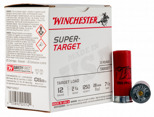 Winchester Ammo TRGT12507 Super-Target Light Target 12 Gauge 2.75 1 oz 1250 fps 7.5 Shot 25 Bx/10 Cs