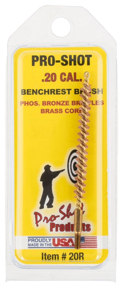 Pro-Shot Rifle Bore Brush 20 Cal Brass Core Bronze Bristle