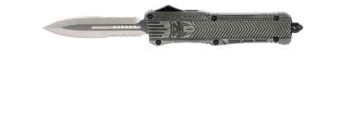 Cobra Tec Knives CTK-1 Large 3.75 Drop Point Part Serrated D2 Steel Stonewashed Aluminum Handle OTF