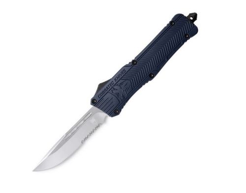 Cobra Tec Knives CTK-1 Large 3.75 Drop Point Part Serrated D2 Steel NYPD Blue Aluminum Handle OTF