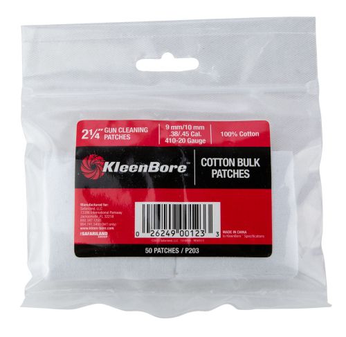 Kleen-Bore Super Shooter Cleaning Patches Cotton 50 Pack 2 1/4 Square .38/.45 Cal