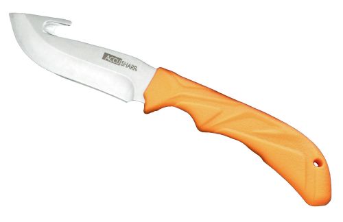 Accusharp Gut Hook 3.75 Gut Hook Plain Stainless Steel/Orange Rubber Handle Fixed