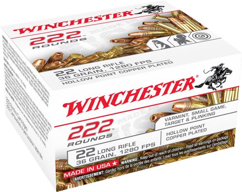 Winchester USA 22LR Ammo 36gr Copper Plated Hollow Point 222rd box