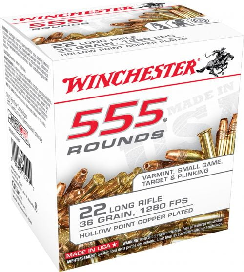 Winchester USA 22 LR Ammo 36 gr Copper Plated Hollow Point  555 Round box