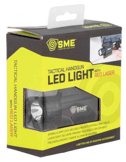 SME Tactical Handgun Light White Cree LED 250 Lumens CR-123 Battery Black Aluminum with Red Laser
