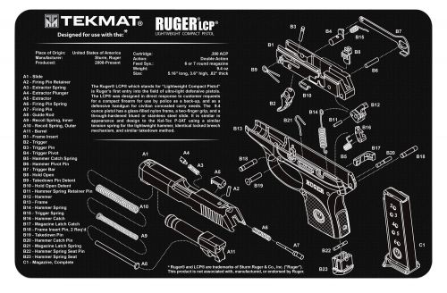 TekMat Original Cleaning Mat Ruger LCP Parts Diagram 11 x 17