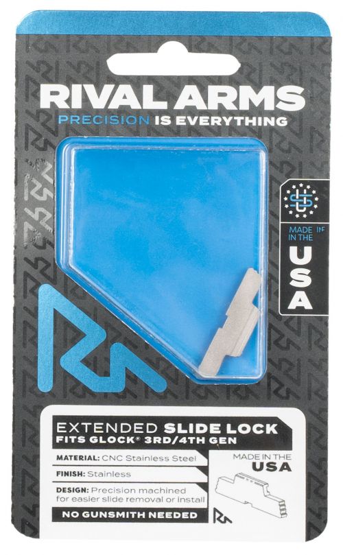 Rival Arms Slide Lock Compatible With For Glock Gen 3-4 Extended Stainless Steel