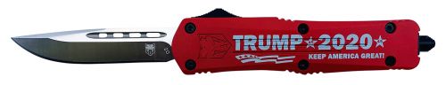 Cobra Tec Knives FS-3 Trump 2020 3 Drop Point Plain D2 Steel Red Cerakote Aluminum/Trump 2020 Engraved Handle OTF