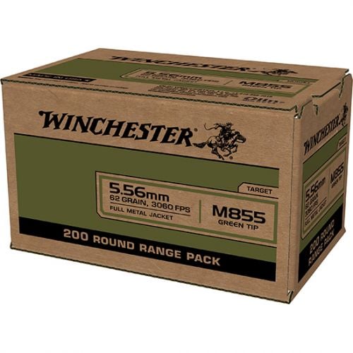 Winchester Green Tip Full Metal Jacket 5.56x45mm NATO Ammo 62 gr 200 Round Box