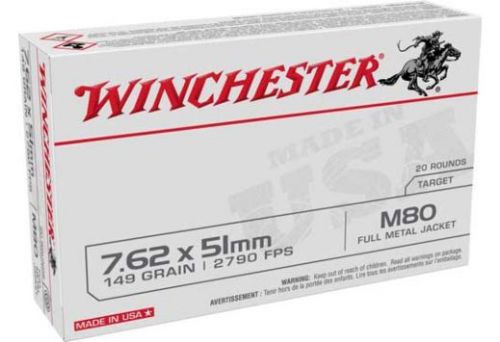 Winchester Lake City M80  7.62 NATO Ammunition 149gr FMJ  20 Round box