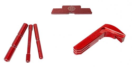 Cross Armory CRG4OKRD 3 Piece Kit Dimpled Pin Set, Extended Magazine Catch & Extended Slide Lock Red Anodized Aluminum/Steel for