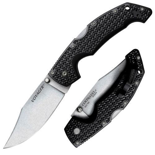 Cold Steel Voyager Large Tanto 4 Folding Clip Point Plain AUS 10A Steel Blade Black Griv-Ex w/6061 Aluminum Liners Hand