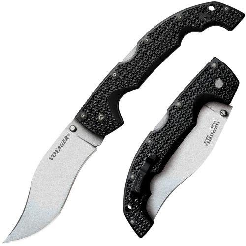 Cold Steel Voyager XL Vaquero 5.50 Folding Plain AUS 10A Steel Blade Griv-Ex Black w/6061 Aluminum Liners Handle