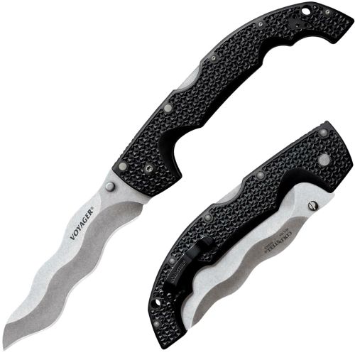 Cold Steel Voyager XL Kris Blade 5.50 Folding 12.25 Plain 7.40 oz Blade Black Griv-Ex w/6061 Aluminum Liners Handle